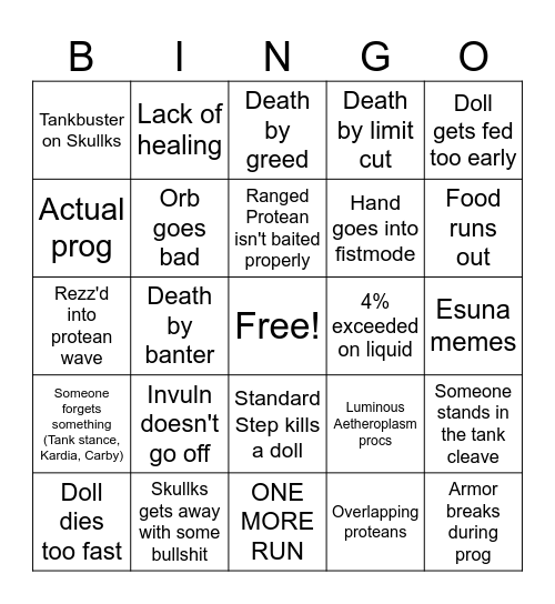 Unfortunate(?) Early TEA prog Bingo Card