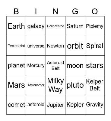 SPACE Bingo Card
