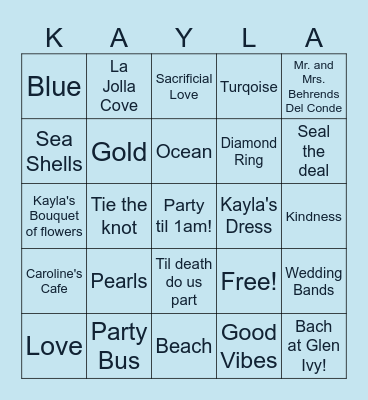 Kayla's Miss to Mrs Bingo Card