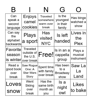 Find Someone in Our Class Who... Bingo Card