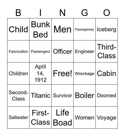 Titanic Bingo Card
