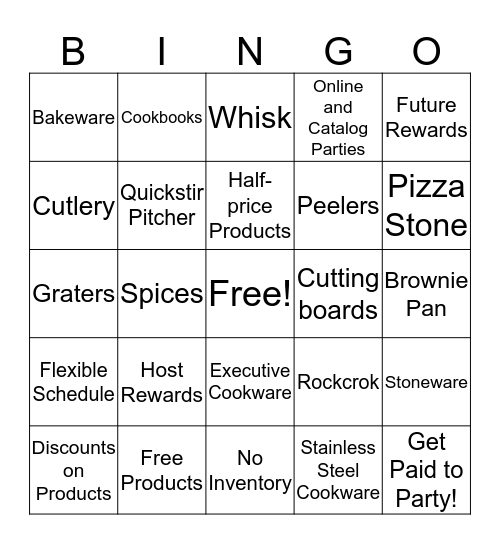 Pampered Chef Bingo Card