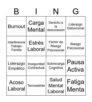 Lotería de Riesgo Psicosocial Bingo Card