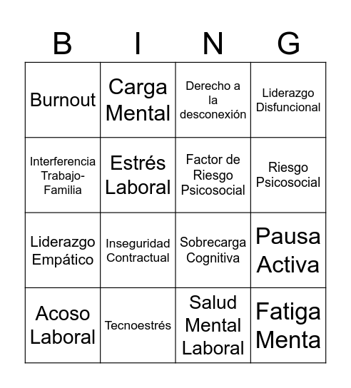 Lotería de Riesgo Psicosocial Bingo Card