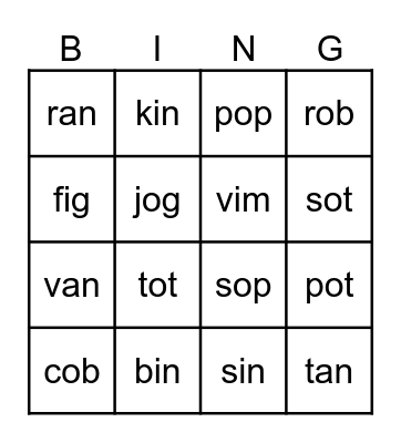 CVC BINGO #2 Bingo Card