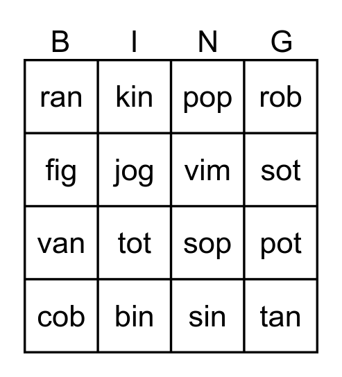 CVC BINGO #2 Bingo Card