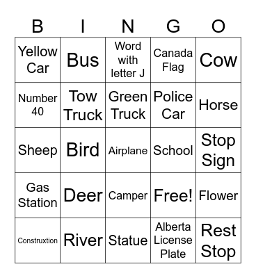 BC Road Trip Bingo Card