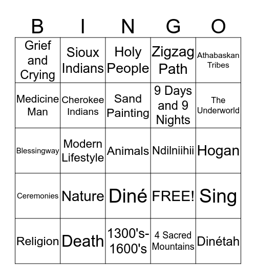 Native American Religions Bingo Card