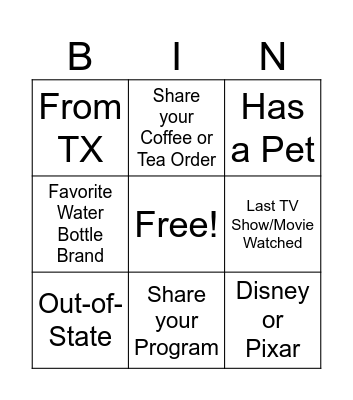 Parker New Student Orientation Bingo Card