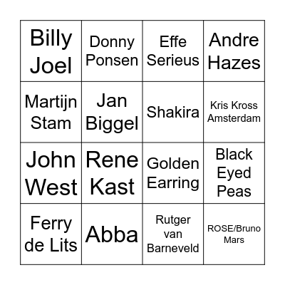 Muziek Bingo HCSC Bingo Card
