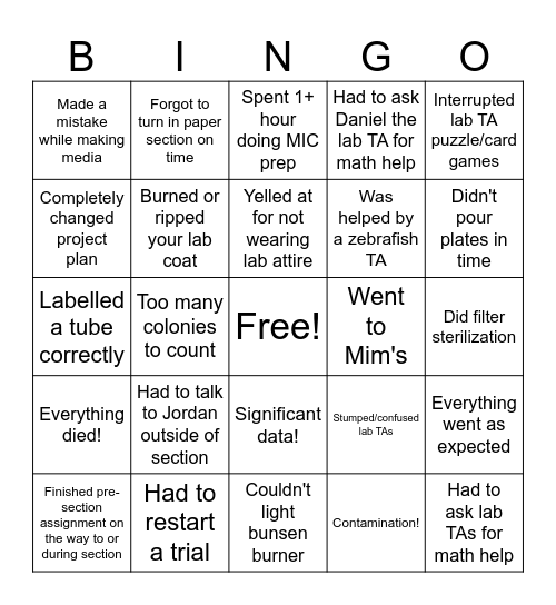 BIOL 3004 Bingo! Bingo Card