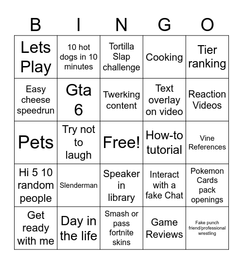 Viral Video Bingo Card