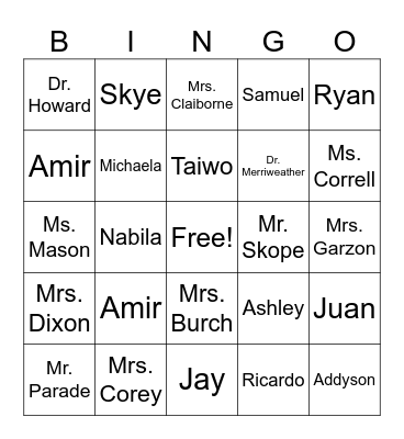 GMAS Bingo Card