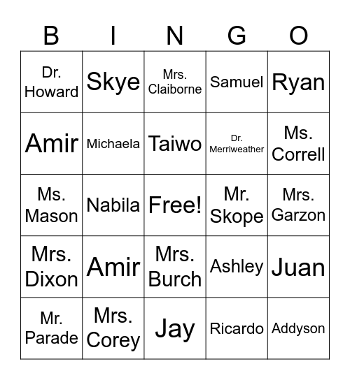 GMAS Bingo Card
