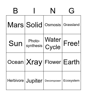 Science Bingo Card