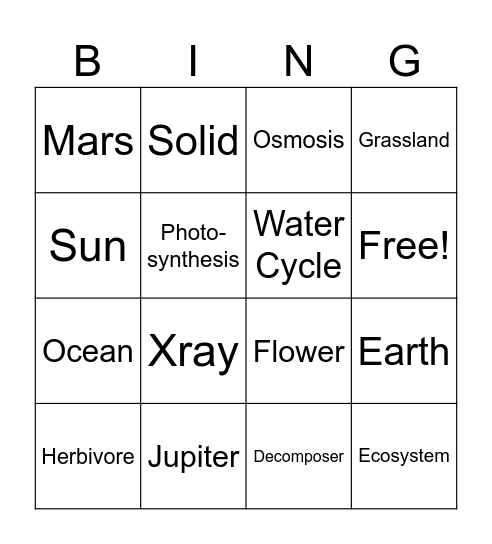 Science Bingo Card