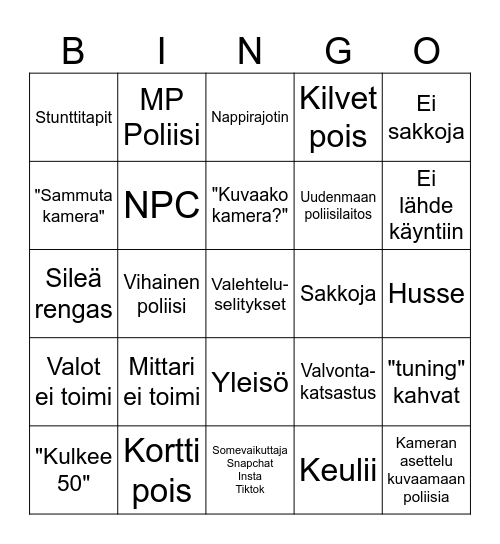 Mopojonnet vs poliisit Bingo Card