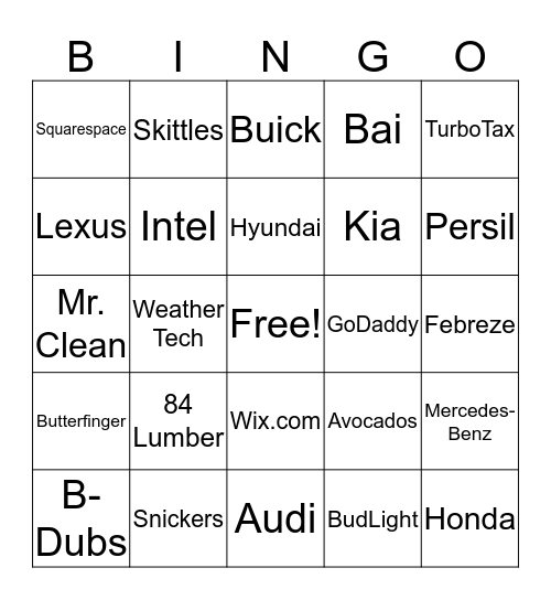 Super Bowl Game Day Bingo Card
