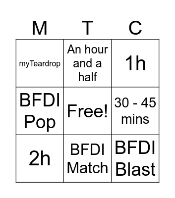 BFDIA 25 leng Bingo Card