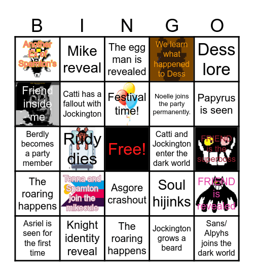 Deltarune Chapter 5 Bingo Card