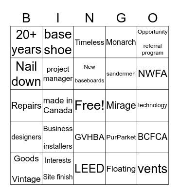 Cypress Hardwood Flooring Bingo Card