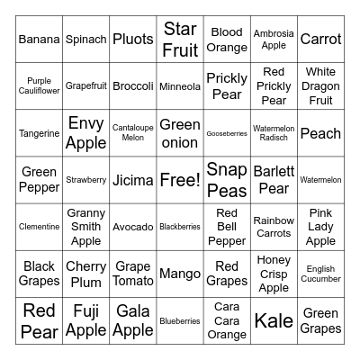 FRESH FRUITS & VEGGIES Bingo Card