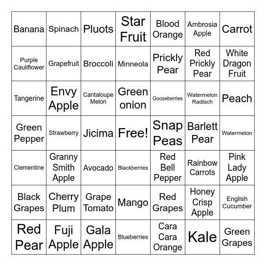 FRESH FRUITS & VEGGIES Bingo Card