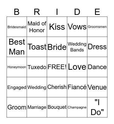 Bridal Shower Bingo Card