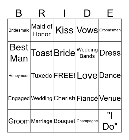 Bridal Shower Bingo Card