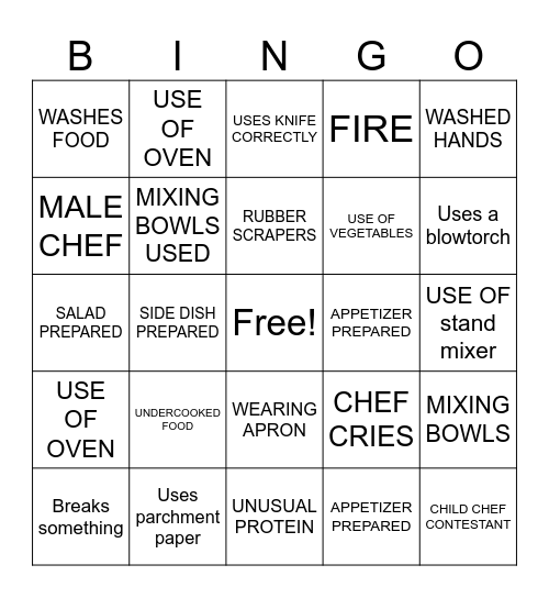 Cooking Competition Show BINGO Card