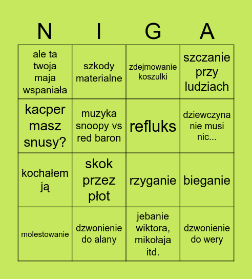 Jebać kosowo Bingo Card