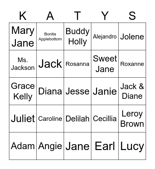 NAME that Tune Bingo Card