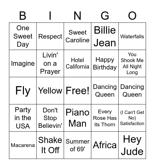Sing-O Bingo Card