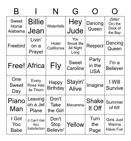 Sing-O Bingo Card