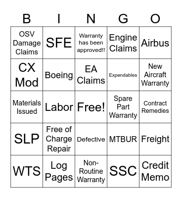 Warranty Bingo Card