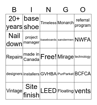 Cypress Hardwood Flooring Bingo Card