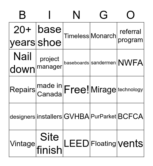 Cypress Hardwood Flooring Bingo Card