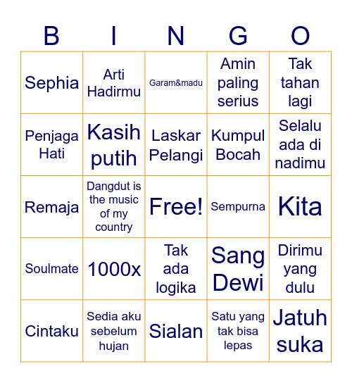 Bingo Musik Asik Bingo Card