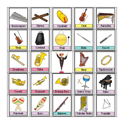 Music Instrument Bingo Card