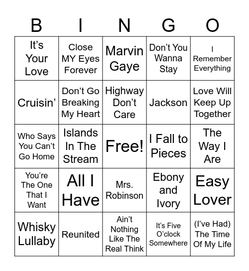 Best Duets Bingo Card