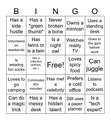 Fun Facts Bingo Card