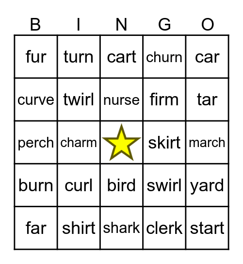 R Controlled Bingo Card