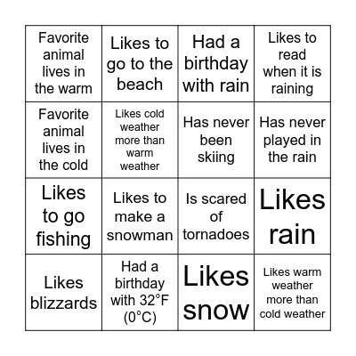 Weather Bingo Card