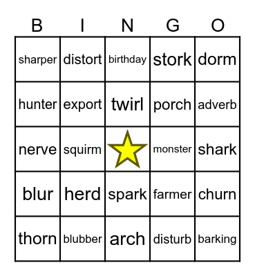 R-Controlled Vowels Bingo Card