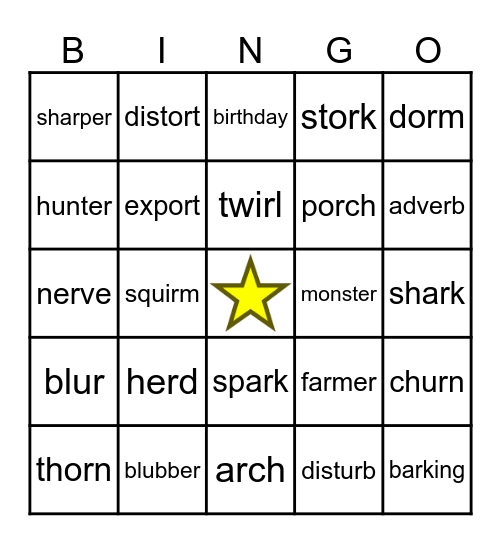 R-Controlled Vowels Bingo Card