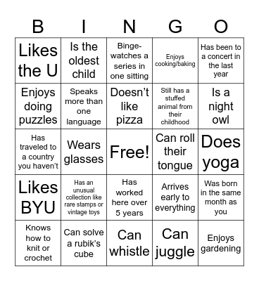 Ice Breaker Bingo Card