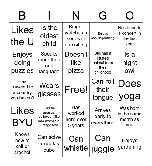 Ice Breaker Bingo Card