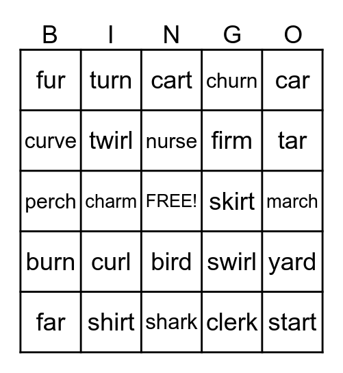 R Controlled Vowels #11 Bingo Card