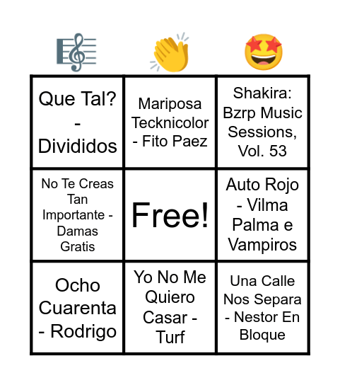 Bingo Musical Bingo Card