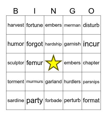 R-Controlled Vowels #3 Bingo Card